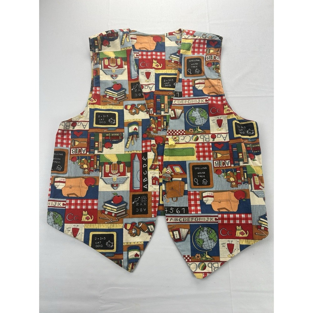 Vintage 1996 Teacher School Vest Handmade Classroom Novelty Medium Open Front